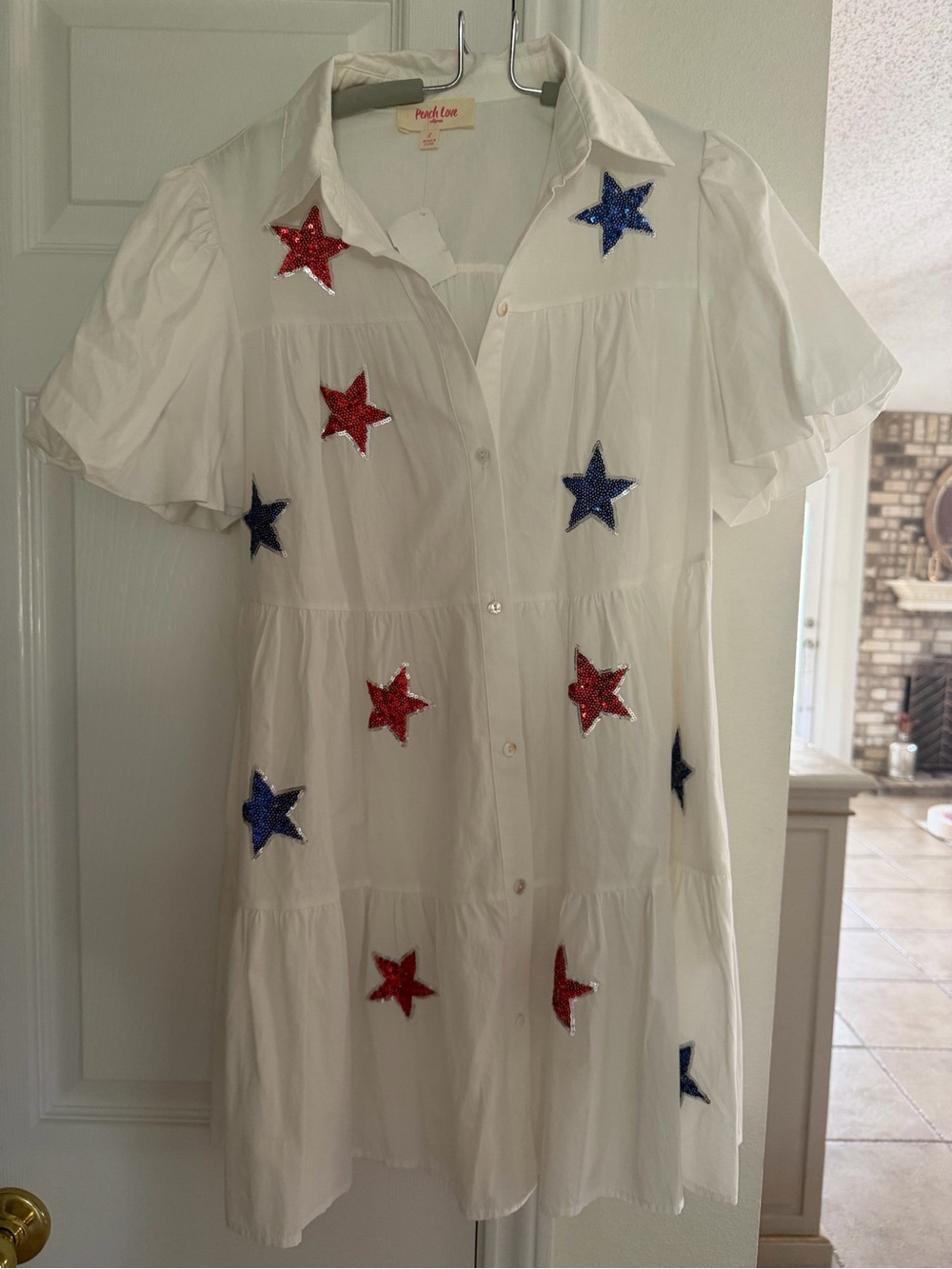 Peach Love California White Dress with Red & Blue Stars - Picture 3 of 4